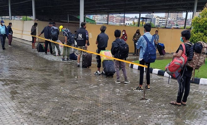 Holding Nepalis coming from India in Isolation/holding center at Sundarighat